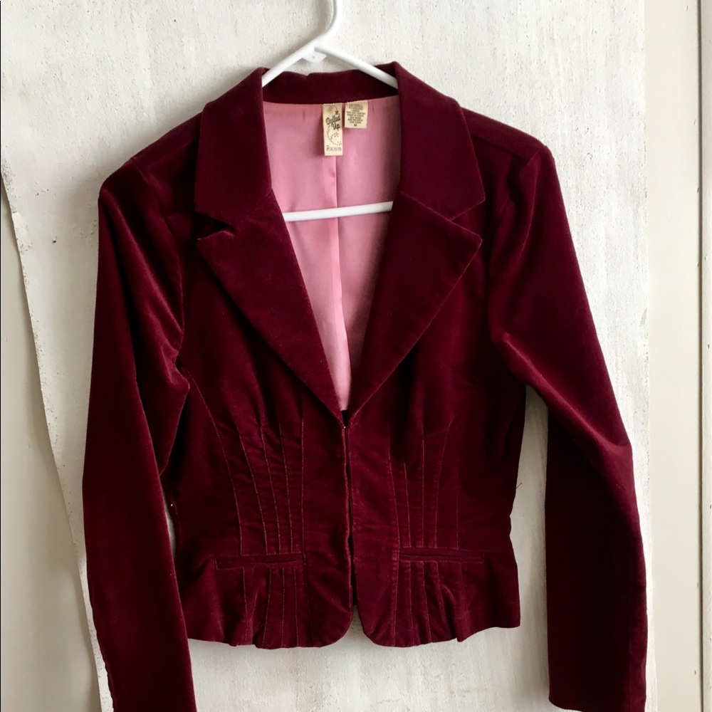 Wine Velveteen Fitted Jacket by Fang’s Dolled Up s: Med